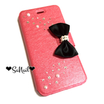 iPhone6/6s手帳型♡リボン×スワロ♡ローズ♡キラキラデコケース