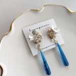 結婚式　お呼ばれ用にも◎　白銀フラワー✕bluedrop イヤリング　ピアス　ブライダルアクセサリー　minne_new