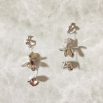 ブライダル　ハンドメイド　シルバーフラワー　イヤリング　ピアス