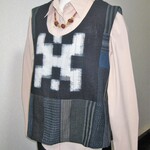 セール【古布】Ａラインベスト   着物リメイク　パッチワーク 藍布　絣　古布