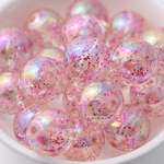 大粒 14mm ビー玉風 ビーズパーツ ラメ入り 【パールクリエイト】 ピンクラメ 30個 光沢艶玉 オーロラ加工 穴2mm 丸玉 アクリルビーズ アクセサリー ハンドメイド パーツ 素材 　B131