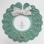 Shabby check ribbon ＊* green レース襟 [le-080]