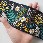 【85㎝カット済み】幅広　シルク　インド刺繍リボン　【Mimosa  ブラック】
