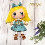 ☆THIERRY☆イーマリーちゃん着せ替えお洋服 トルコブルー自転車　サロペットスカート　ヘアーリボン　自転車チャームネックレス
