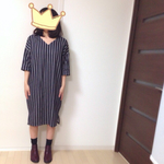 ぽってりVネックストライプワンピ