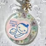 💐受注製作💐両面使える♡かすみ草とレースフラワーのマタニティマーク　　かすみ草　レースフラワー　バッグチャーム　キーホルダー　水色　ブルー　マタニティ