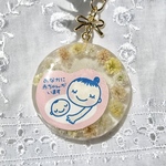💐受注製作💐両面使える♡かすみ草とレースフラワーのマタニティマーク　　かすみ草　レースフラワー　バッグチャーム　キーホルダー　黄色　イエロー　マタニティ