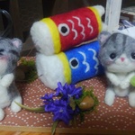 ＊端午の節句　鯉のぼり×2匹のねこちゃん　五月人形　＊