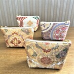帯から作った小ぶりのポーチ★ベージュ系／帯リメイク