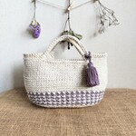 タッセル無も可◈ホワイト麻紐×パープルコットン糸の夏バッグ◈かぎ針編み