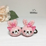 ピンクのリボン♡うさぎさん あみぐるみ ヘアゴム ベビーピンク