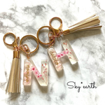 蓄光☆お花のレジンイニシャルキーホルダー　pink