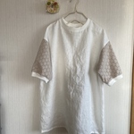 リネン、コットンローン刺繍のリブチュニックブラウス
