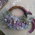 Lune Bonheur＜ボタニカルライラック＞＊母の日特別価格＊受注制作＊ハーフムーンリース＊プリザーブドフラワー＊お花＊ギフト＊結婚祝い＊新築祝い＊お誕生日祝い＊母の日のおくりもの特集