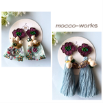 【ボルドー】3wayビーズ刺繍のピアス(イヤリング)