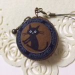  ≪milkchocotan様ご依頼品≫黒猫◎茶系2/マカロンコインケース(マカロンポーチ)ストラップ付