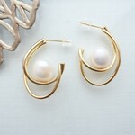 淡水パール ダブルカーブラインピアス バロックパール フープピアス 14kコーティング フープピアス ゴールド パール ピアス フォーマル