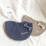 2カラー【お名前刺繍】選べるリボンエッグスタイ♡*゜ベビースタイ　ふんわりガーゼ リボン お洒落 柔らかガーゼ