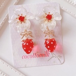 送料無料❤️クリアフラワーストロベリービジューピアス／イヤリング❤️レッド