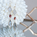 【14KGF】Grey Moon Stone,Garnet,Marquise Grey Glass Dangling Earrings