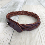 五つ編み本革ブレスレット　パープル