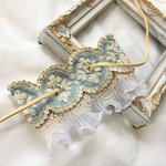 【再販】インド刺繍 リボン ポニーフック ラップリボン リボンラップ ライトブルー×レース