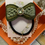 リボンの刺繍ヘアゴム(深緑)～ハンドメイド～