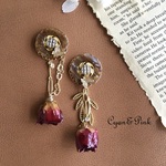 【送料無料】  ❤️アンティークボタンと薔薇に囚われたた蝶　ピアス/イヤリング  樹脂タイプ金具ご選択可能です❤️
