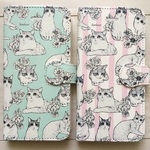 【iPhone】にゃんことお花手帳型スマホケース