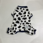 犬服　七分袖ロンパース　ウシ柄(紺リブ)　Sサイズ＋3センチ（背丈のみ）
