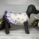 犬服パープル小花ブーケ2段フリルワンピース