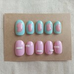ピンク×ミント ぷっくりネイル