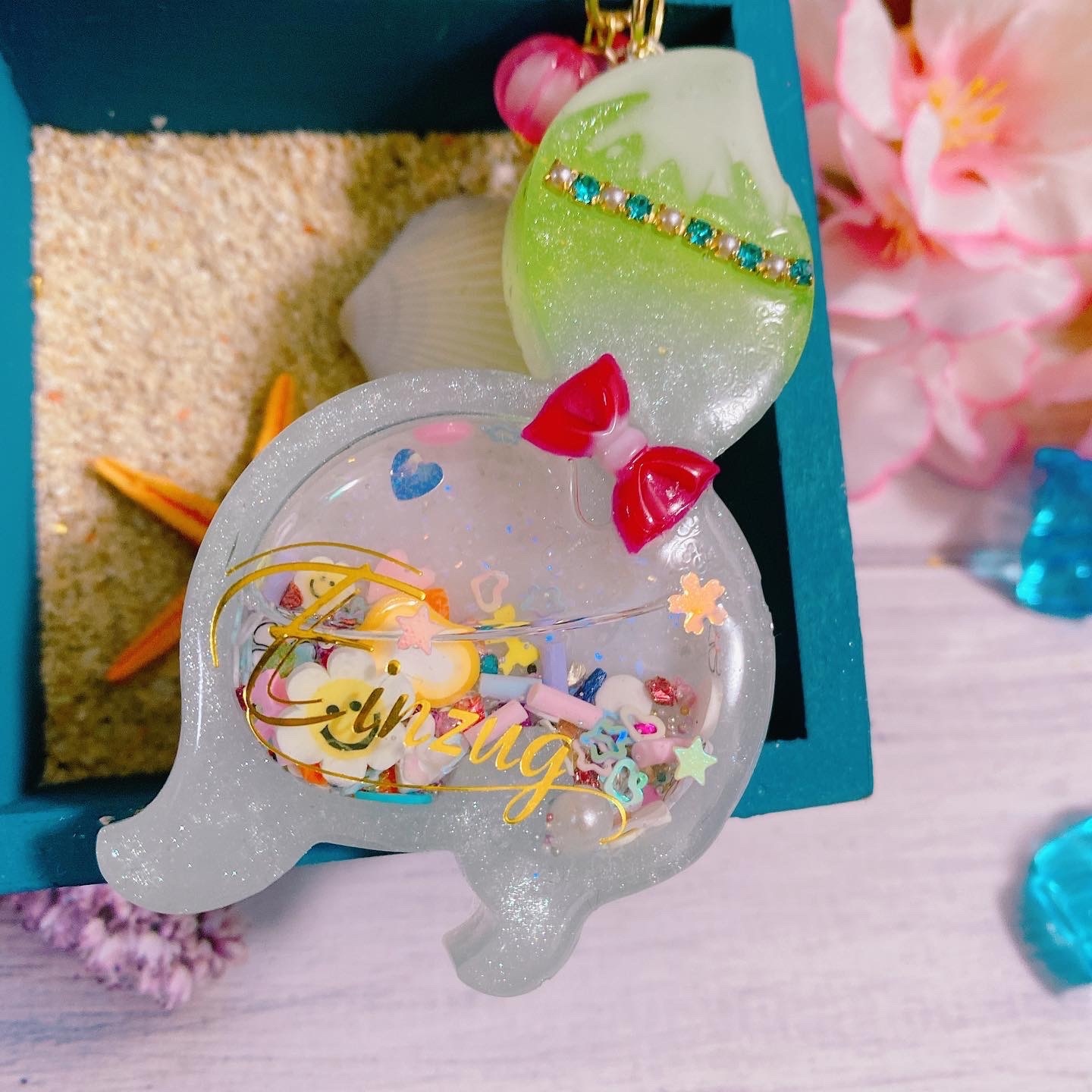 もかママ(*´꒳`*) シャカシャカキーホルダー　ハンドメイド シャカシャカキーホルダー ピンク 星 キーホルダー まなまま
