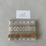 embroidery flat pouch M / インド刺繍リボンのフラットポーチ