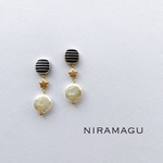レトロボタンカボションとコインパールのピアス