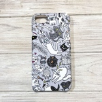 ニャンコわちゃわちゃ柄 ライトグレー 猫 ねこ ネコ キャット スマホケース【Xperia/GALAXY/iPhone】