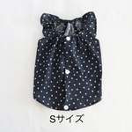 [犬服] Sサイズ 完成品 チワワ　　　　　　　　　　　　ドット柄 ネイビー キャミソールワンピース 背中開き