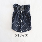 [犬服] XSサイズ 完成品 チワワ　　　　　　　　　　　ドット柄 ネイビー キャミソールワンピース 背中開き