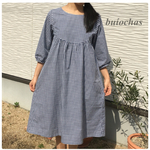 コットン ヨークワンピース　Lサイズ（white×navy）