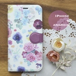 ビオラとパンジー寄せ植え 手帳型スマホケースiPhone16 iPhone15 Xperia Galaxy Android対応【送料無料】