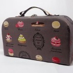 Ｎ様オーダー品★マカロン柄が可愛い★トランク型BOX（裁縫箱、お道具箱)ブラウン