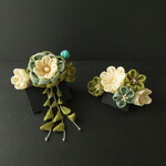 七五三髪飾り　三連花のパッチン《淡緑》　つまみ細工　三歳　七歳　夏まつり　初節句