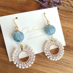 クリオネ✳︎ビーズ  フープ  アクリルビーズ パステル ピアス  イヤリング ゆらゆら 初夏 小ぶり お出かけ デート 一点物 大人可愛い 天使 夏 爽やか 祭り オシャレ