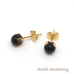 615【モリオン】天然石一粒ピアス＊6mm＊サージカルステンレス