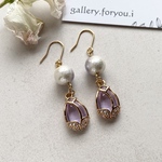 no136.［sumire］チューリップチャーム/春ピアス　お花　ガラス　キュービックジルコニア　グラデーションパール　コットンパール　パープル　ドロップ　イヤリング可　ギフト　プレゼント