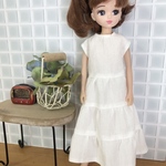 【受注生産】on27リカちゃん・服　ナチュラルなふんわりティアードワンピース　ホワイト