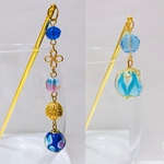 とんぼ玉のかんざし　二本セット　青×水色系