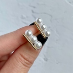 【k14gf】3Pearl + Gold pipe(bar)ピアス －3連パール+ゴールドパイプ（バー）のピアスー