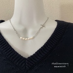 ステンレス製 ツバメとパールのネックレス  ロング小豆チェーン幅2.5mm