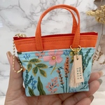 バッグチャーム10センチ（オレンジ×花柄）／バッグチャーム／ミニバッグ型キーホルダー／ミニミニバック／ミニミニトート／スマートキー入れ／ライナーケース／マスク入れ／エコバッグ入れ／診察券／リップケース